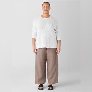 Eileen Fisher Woman Organic Linen Cotton Slub Crew Neck Top Sweater White 1X